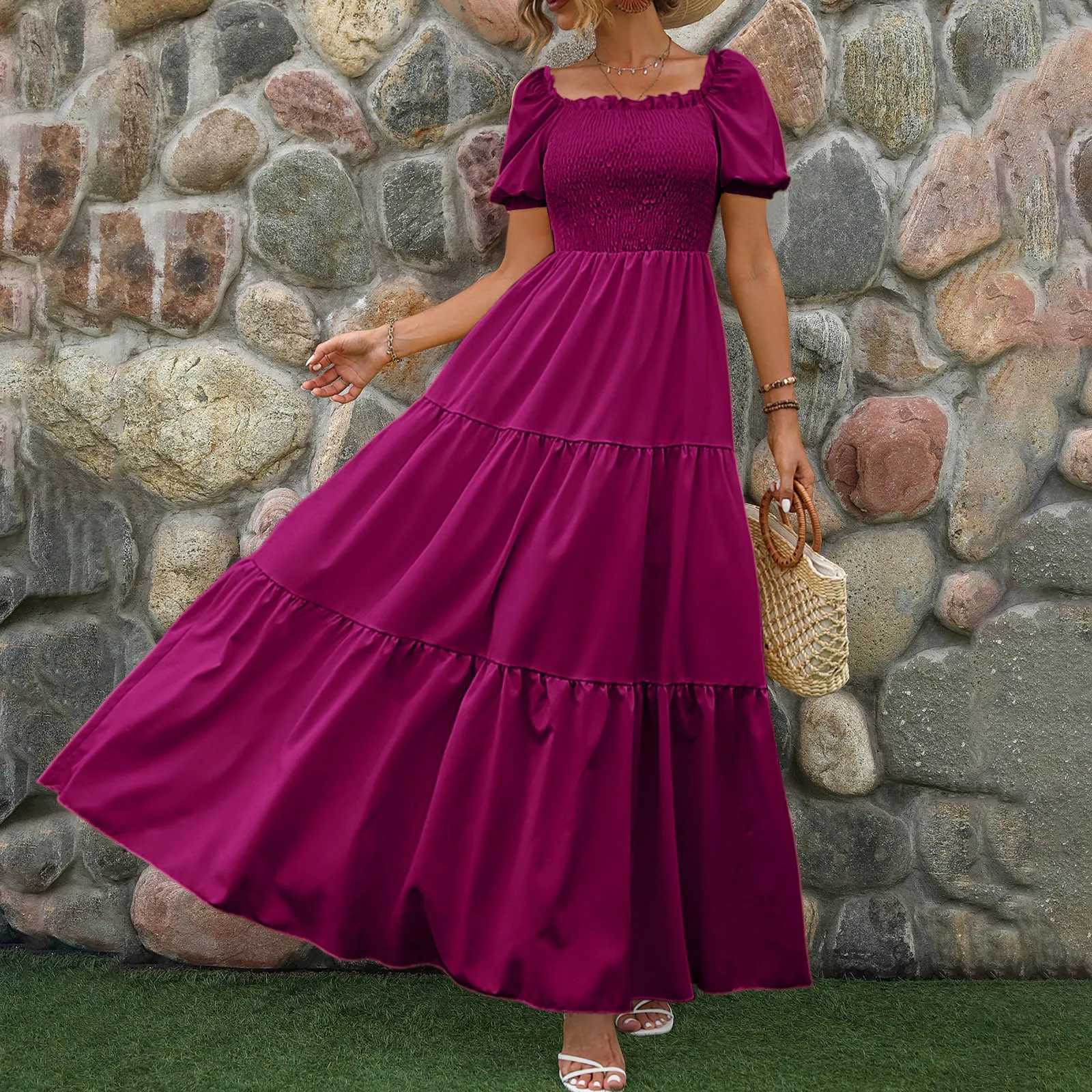Female Dresses Outfits Womens 2024 Floral Boho Dress Wrap Crew Neck Short Sleeve Belted Ruffle Hem A Line Flowy Clothing For WomenXJ250514