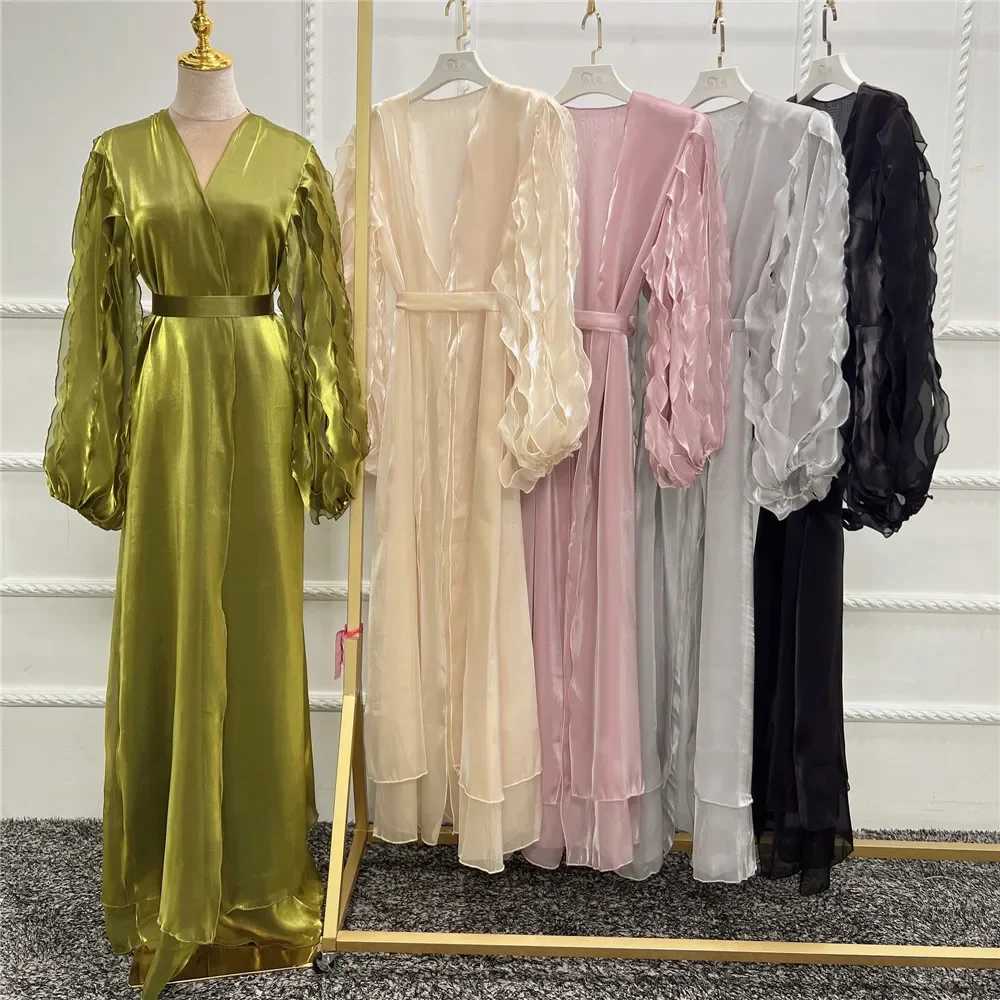 Eid Ramadan Shiny Satin Open Abaya Dubai Turkey Kaftan Women Muslim Dress Kimono Cardigan Islam Robe Party Gown Jalabiya Ka X250514