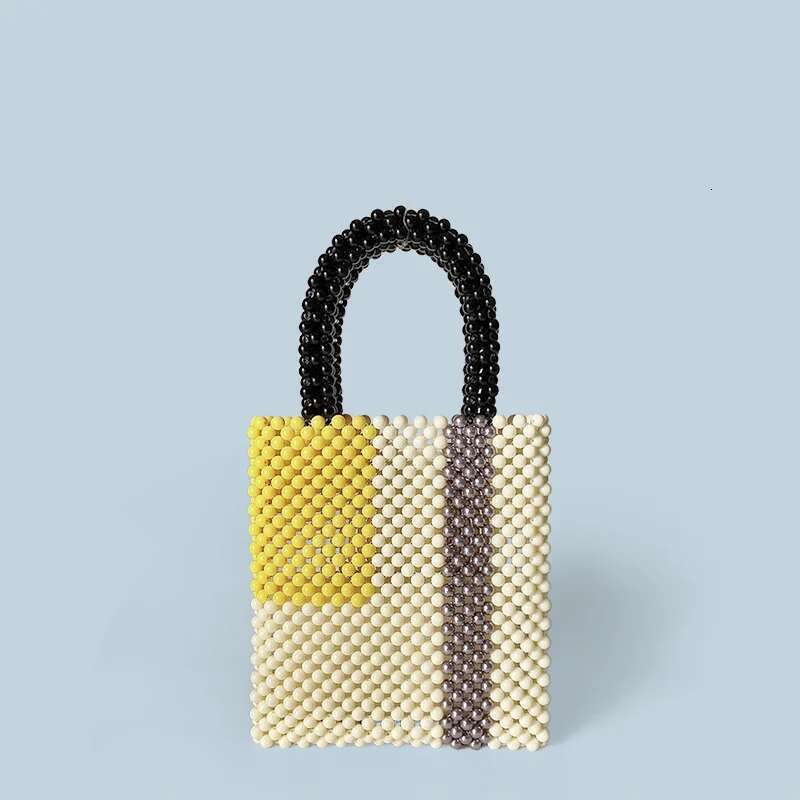 New Color Blocked Handbag Handmade Bead Woven Finished Product Simple And Niche Retro Hand-Held Small Square Bag