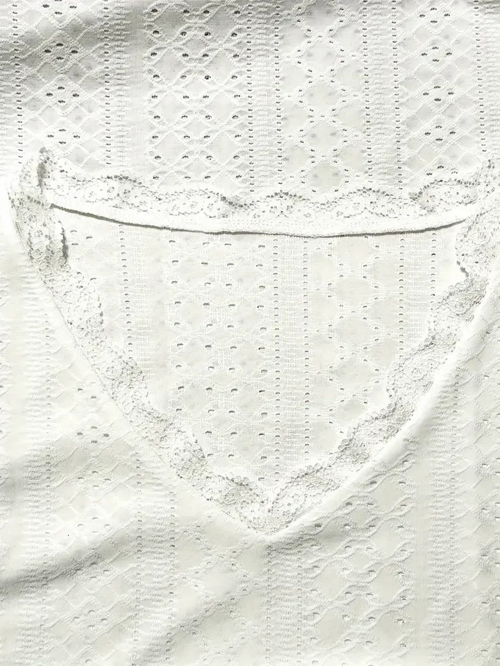 Plus Size Eyelet Solid V Neck TShirt Casual Short Sleeve Top For Spring Summer Womens Clothing 250514