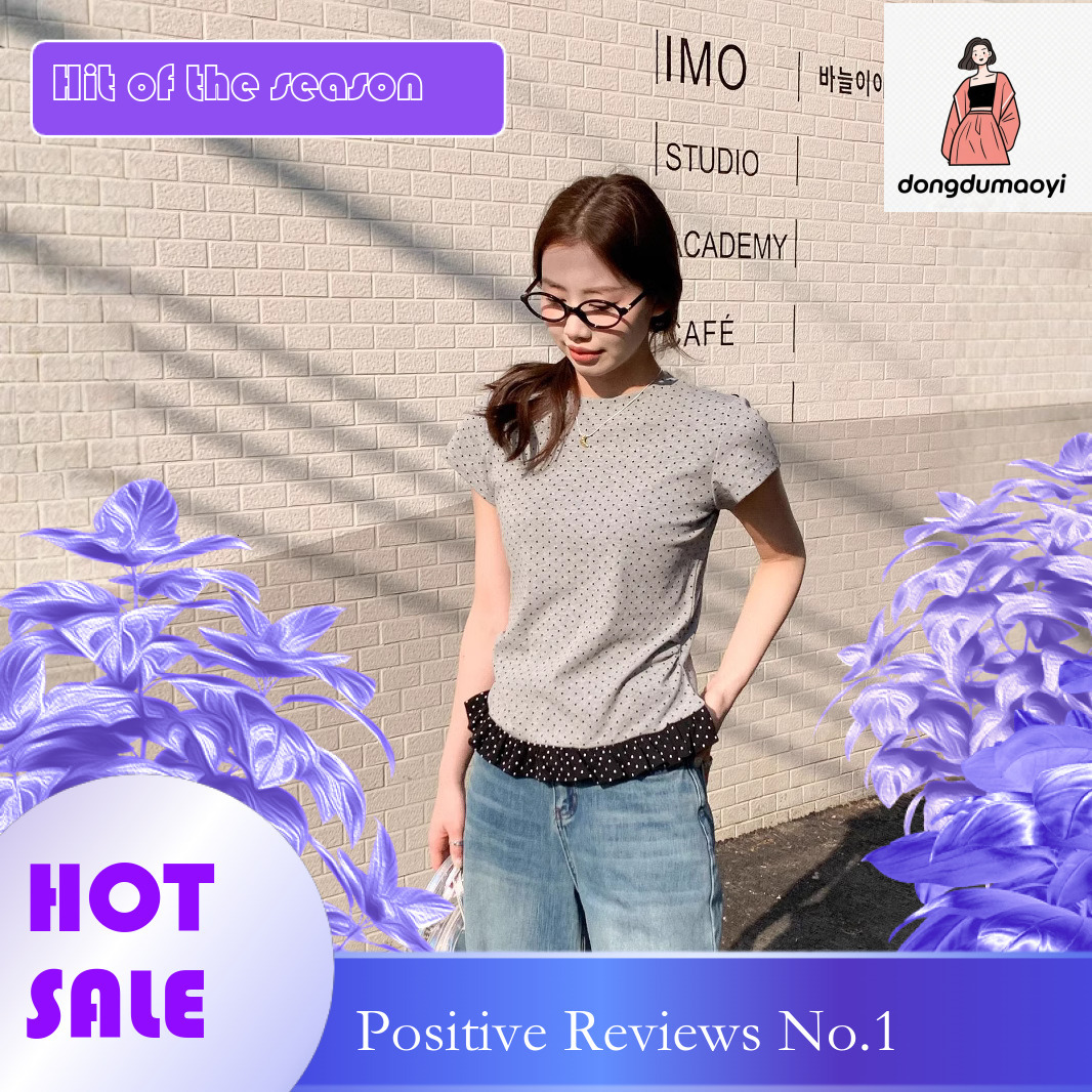 dongdumaoyi Polka dot short sleeved t-shirt in spring summer 2025, new European style design, lace patchwork top with inner and bottom layer for women