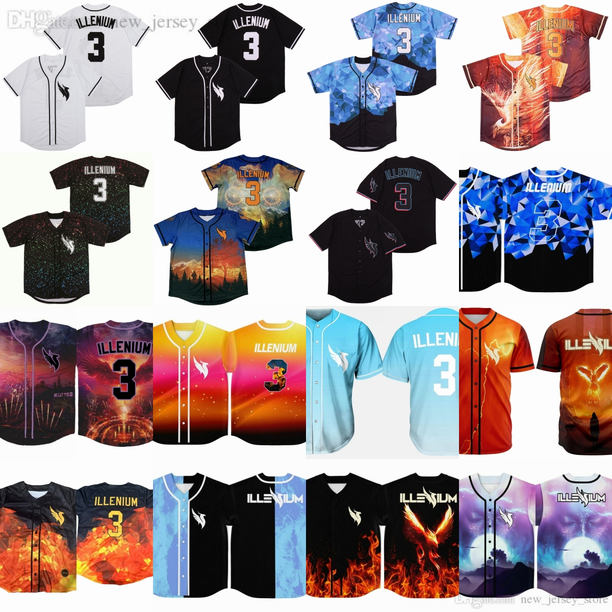 DIY Design Movie Baseball Illenium Jerseys Singer Stitch White Black Fashion Diamond Breathable Sport Shirt