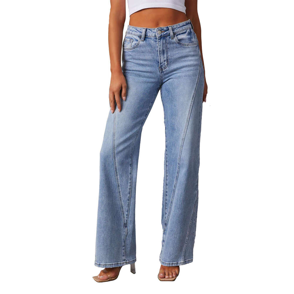 25 Year New Comfortable and Casual Loose Fitting Wide Leg Womens Jeans for Women -32149 Discount in Limited Time Leisure and Leisure Printing Solid Co