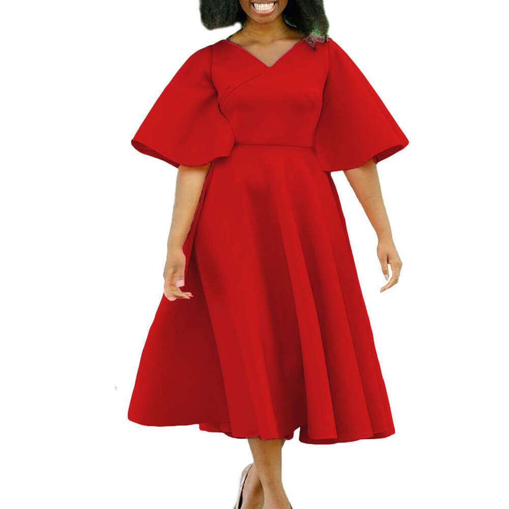 Women's Wear Women's 2023 New Flare Sleeves V-Neck Fashionable Style Large Dress