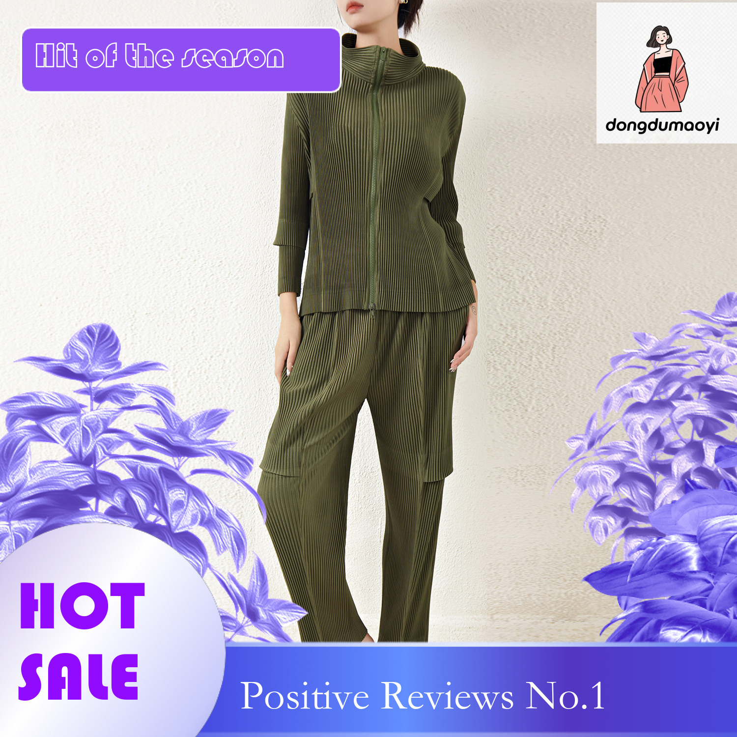 dongdumaoyi OEM small order autumn and winter thick fashion casual shirt short jacket straight leg pants pleated two-piece set