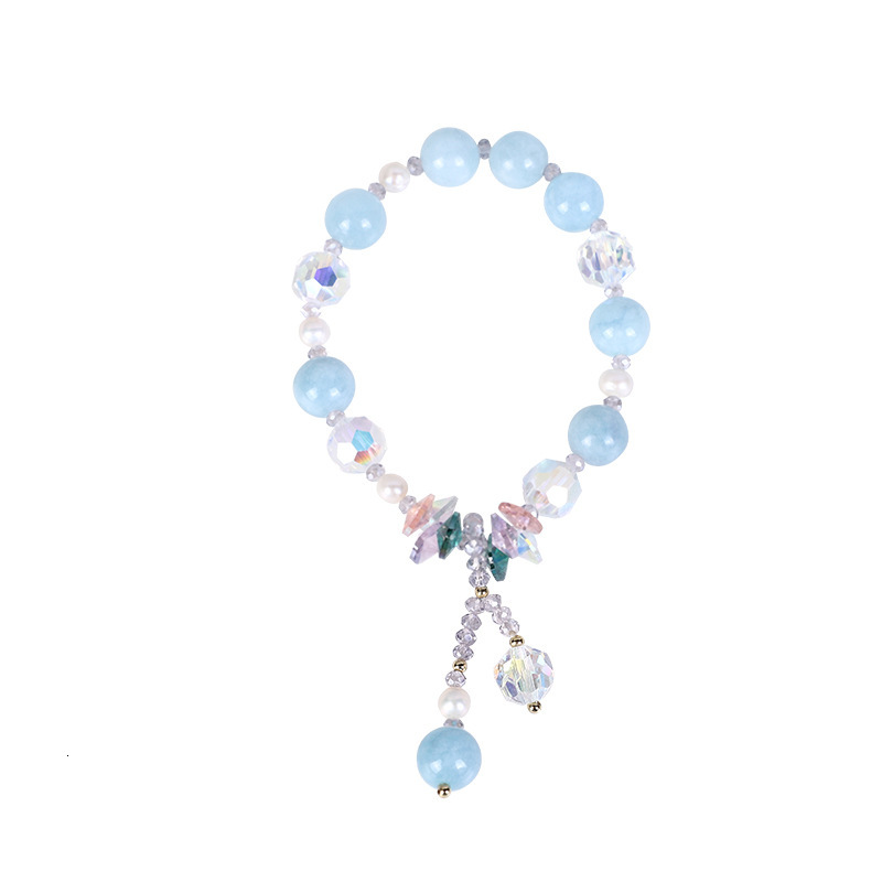 Minimalist navy blue stone women's temperament fashionable pearl pendant with adjustable elasticity 14K electroplating bracelet