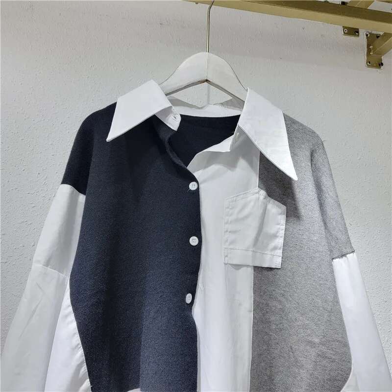 Getspring Women Shirt 2024 Autumn New Color Matching Fake Two Ladies Blouse Fashion All Match Loose Casual Long Female Tops