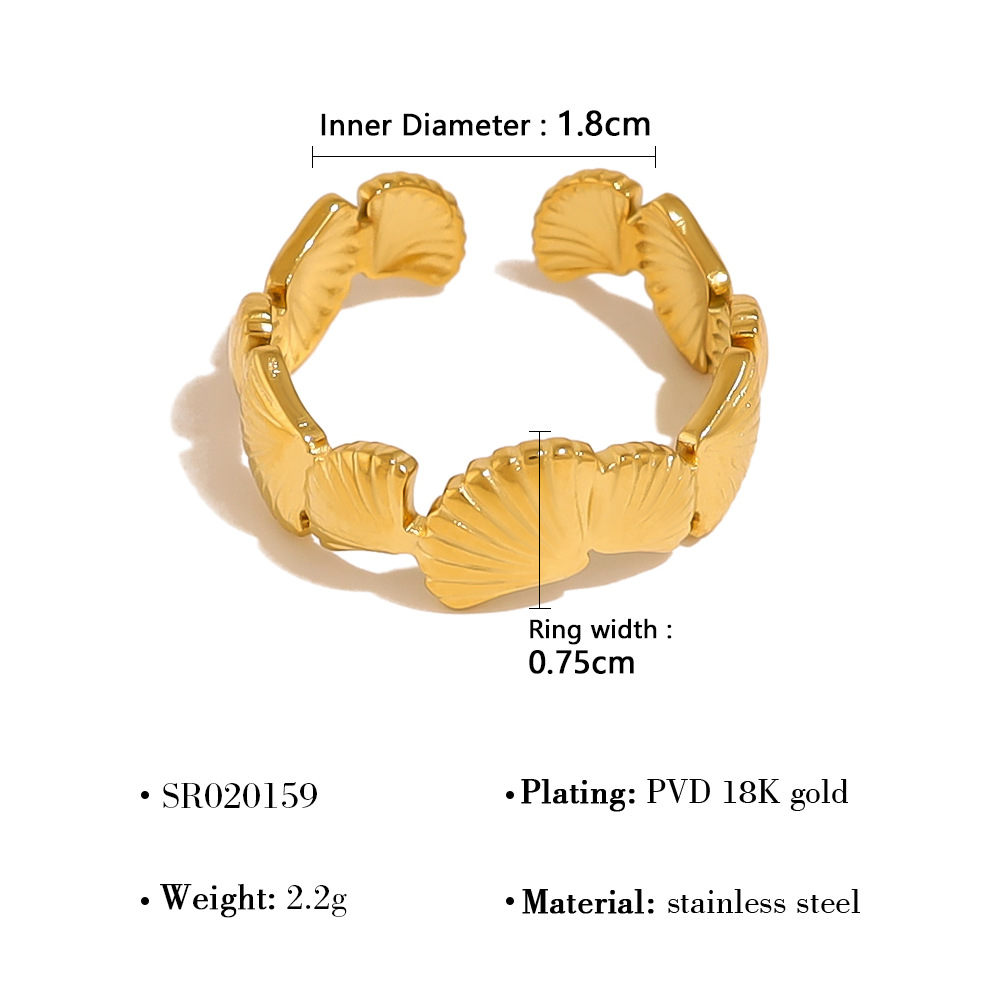 Summer Ocean Style Titanium Steel Ring 18K Gold Plated Adjustable Shell and Conch Ring for Women - High-Quality, Non-Tarnish