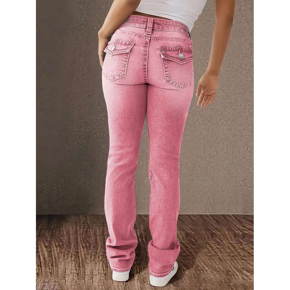 Women's Stretch Jeans Pink Wash, Low-Rise Slim Fit Denim With Hip Lift Effect, Double-Breasted Placket, Stylish And Sexy Jeans.