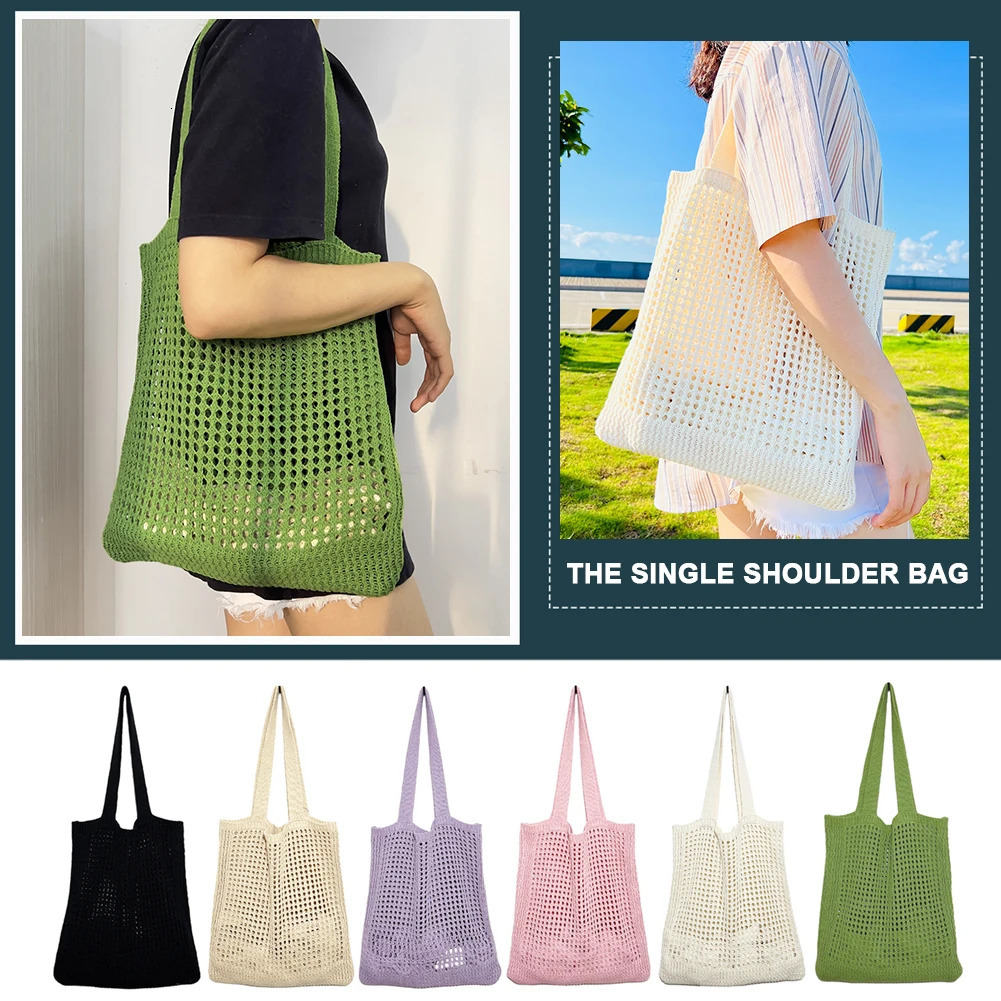 Women Hollow Knitted Shoulder Bag Simple Crochet Tote ner Shopper Handbags 250514