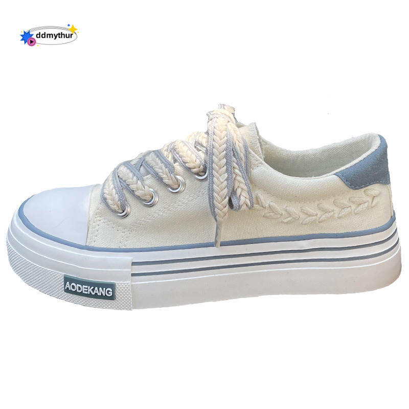 Thick soled wheat ear canvas women, trendy children students, versatile autumn and summer, niche design for casual breathable board shoes ddmythur
