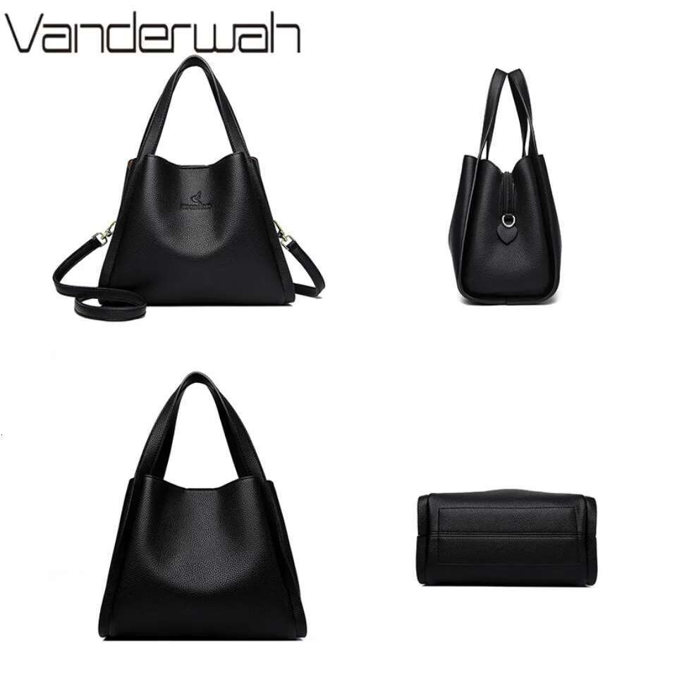 VANDERWAH Genuine Brand Soft Leather Top-Handle Bags Female Handbags Women Shoulder Crossbody Totes Messenger Bag 3 Layer Sac