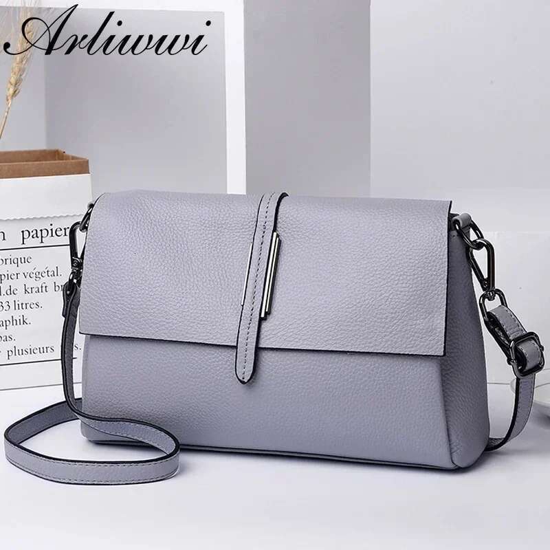 New Arliwwi Designer Real Cow Leather Lady's Flap Messenger Bags Soft Genuine Cowhide Functional Shoulder Handbags