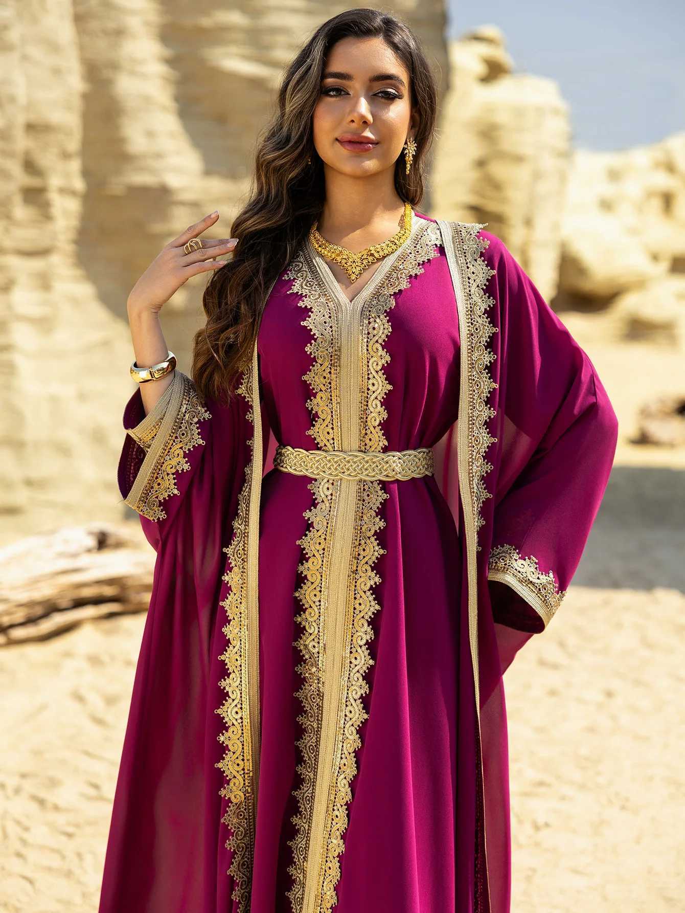 2PCS Muslim Women Dress Dubai Abaya Kaftan Turkey Embroidery Jalabiya African Party Gown Arab Robe Islam Clothing Ka Caftan X250514