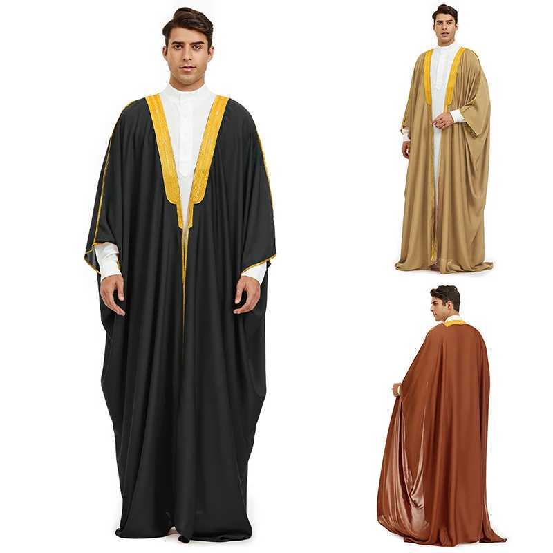 Bisht Arabic Cloak Islamic Muslim Dubai Men Bisht Abaya Eid Arab Thobe Saudi Men Robe X250514