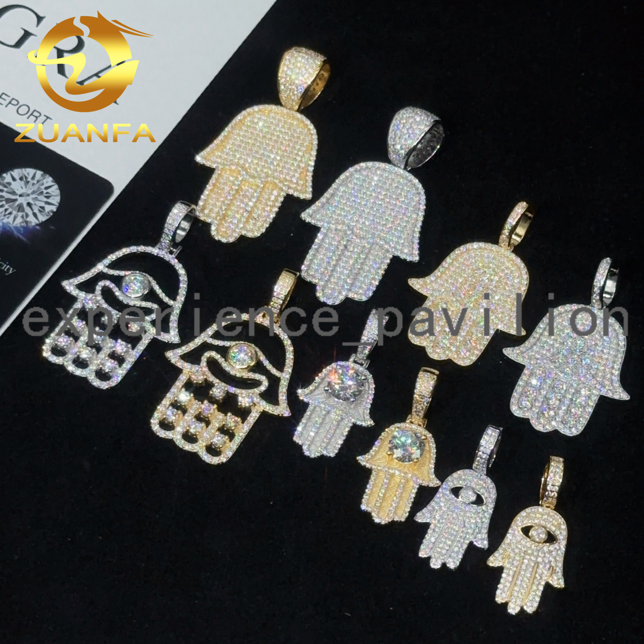 Ready to Ship Hand Pendant Moissanite Hip Hop Jewelry Hamsa Iced Out Pendant 925 Sterling Silver Rapper Jewelry Charm Pendant