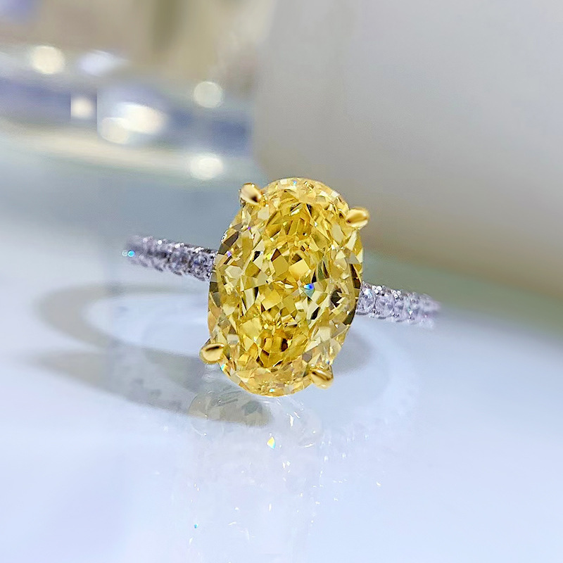 US Size 5-9 Sparkling Dove Egg Yellow Lab Moissanite Diamond Luxury Jewelry Soild 100% 925 Sterling Silver Gorgeous Lady Women Wedding Birde Ring For 