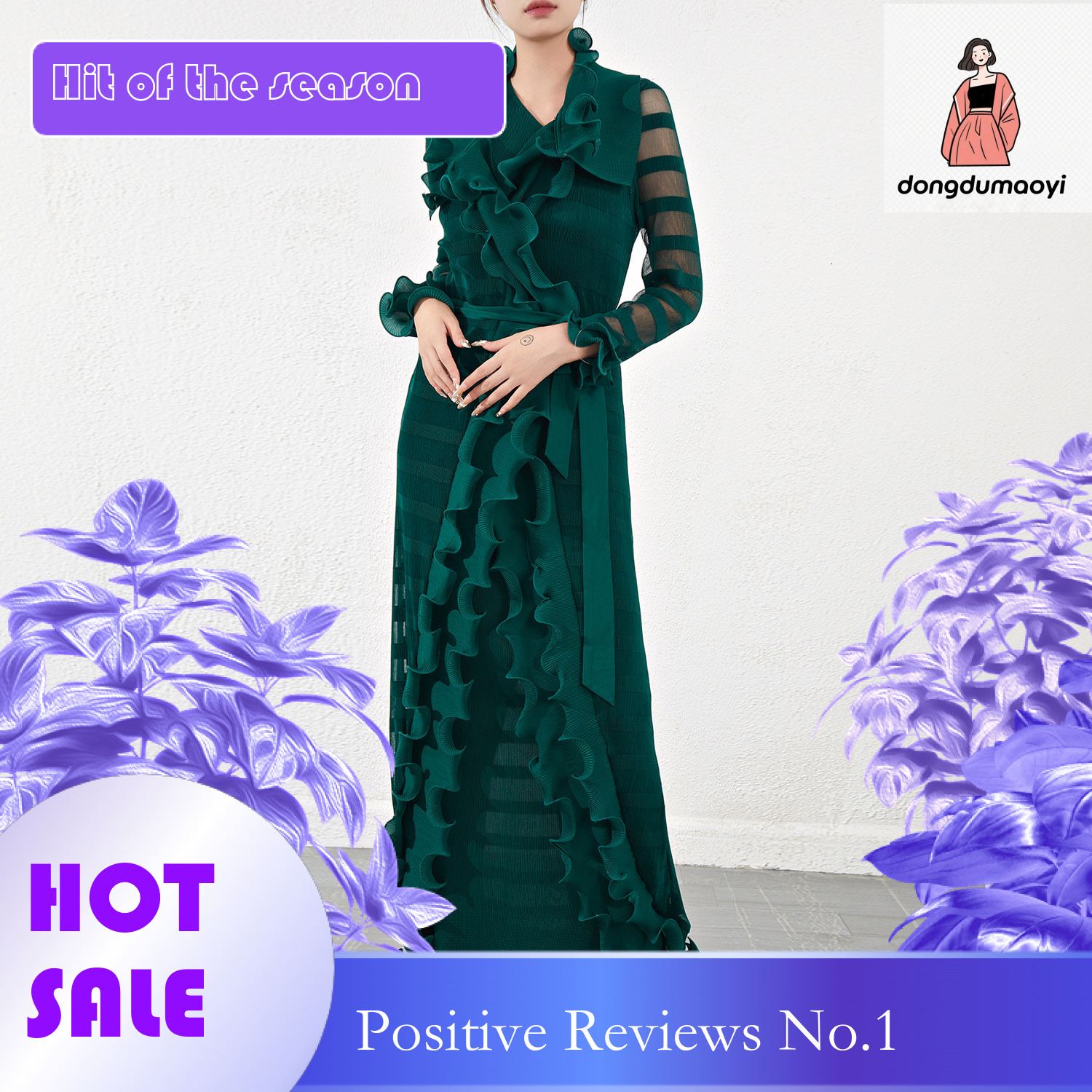 dongdumaoyi Wrinkled for women autumn and winter lace socialite high end party dress new long