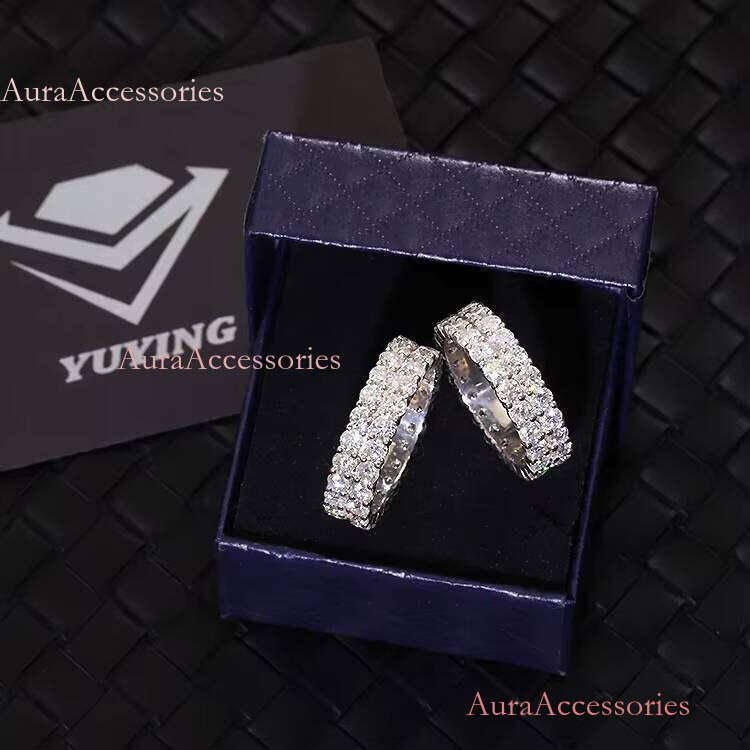 Rapper Jewelry 2rows Dia Iced Out Ring S Sterling Sier White Gold Micro VVS Moissanite Hip Hop Mens