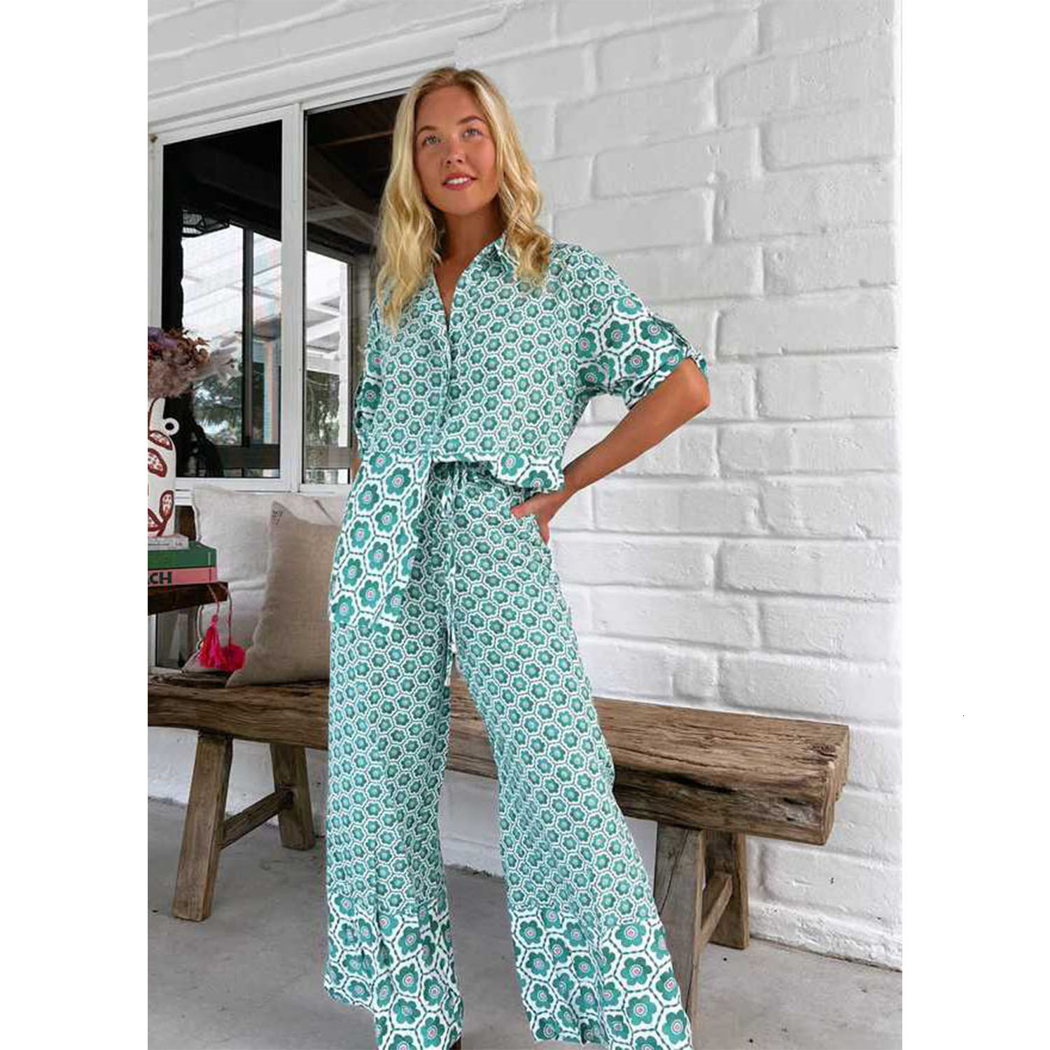2025 New Printed Casual Fashion Shirt Set -68601