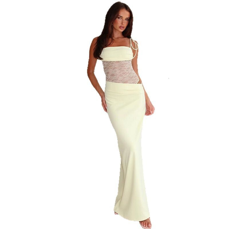 2025 Spring New Womens Sexy Lace Splicing Hollow Perspective Strap Dress