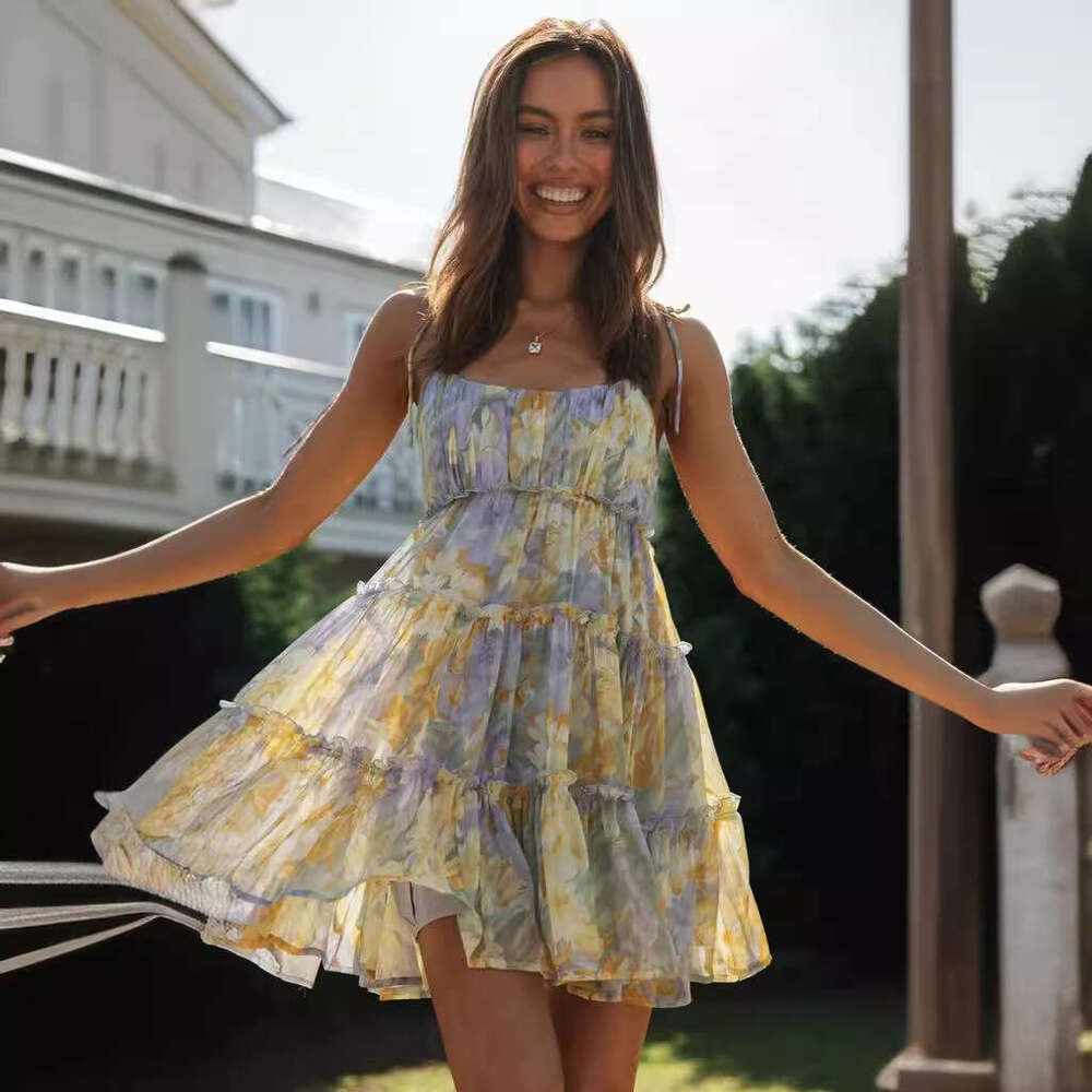 Womens Dress Luxury Dress Dresses for Woman Designer 2025 Spring/summer New Vacation Style Sexy Printed High End Strap Dress for Women with Lining
