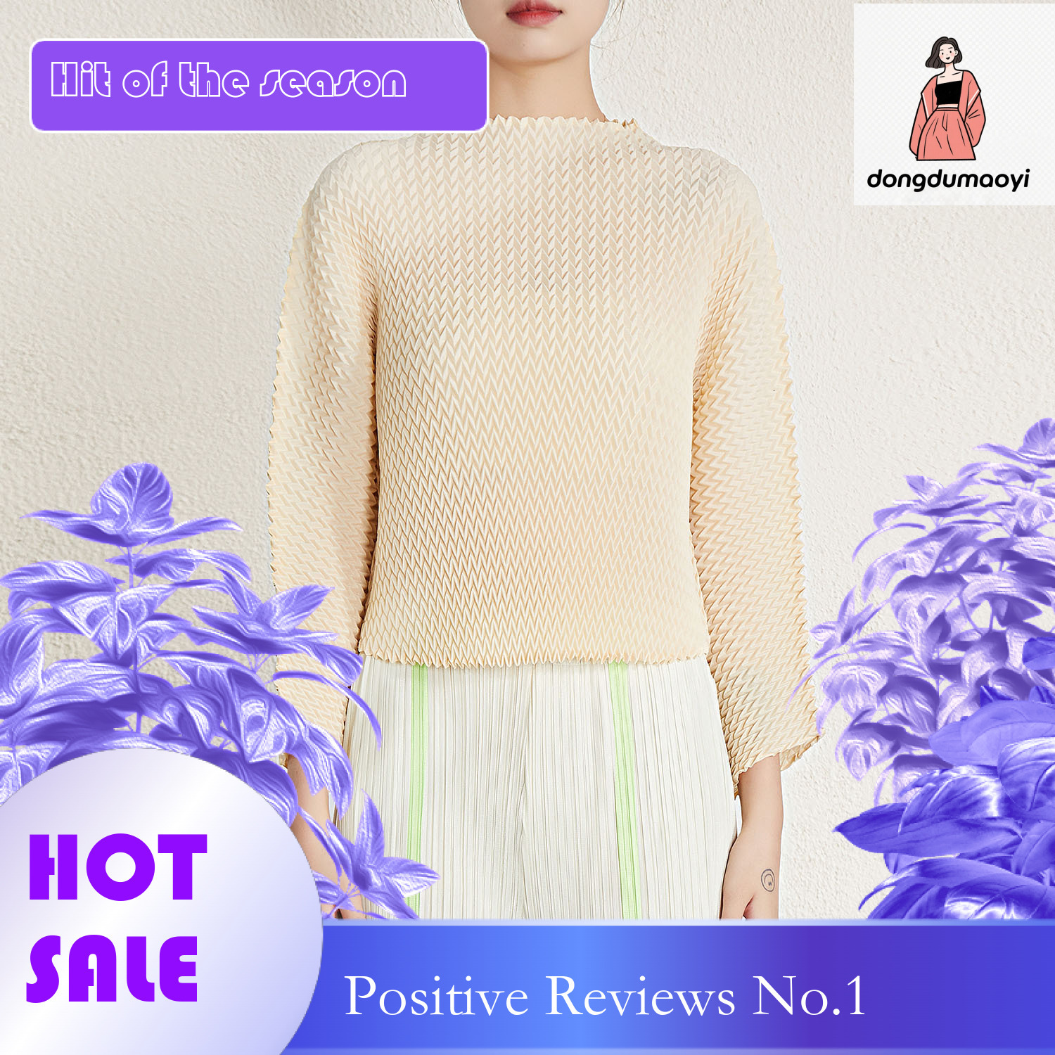dongdumaoyi Miyake top, female design, niche handmade pleats, loose solid color, simple and versatile, long sleeved pullover T-shirt, stylish