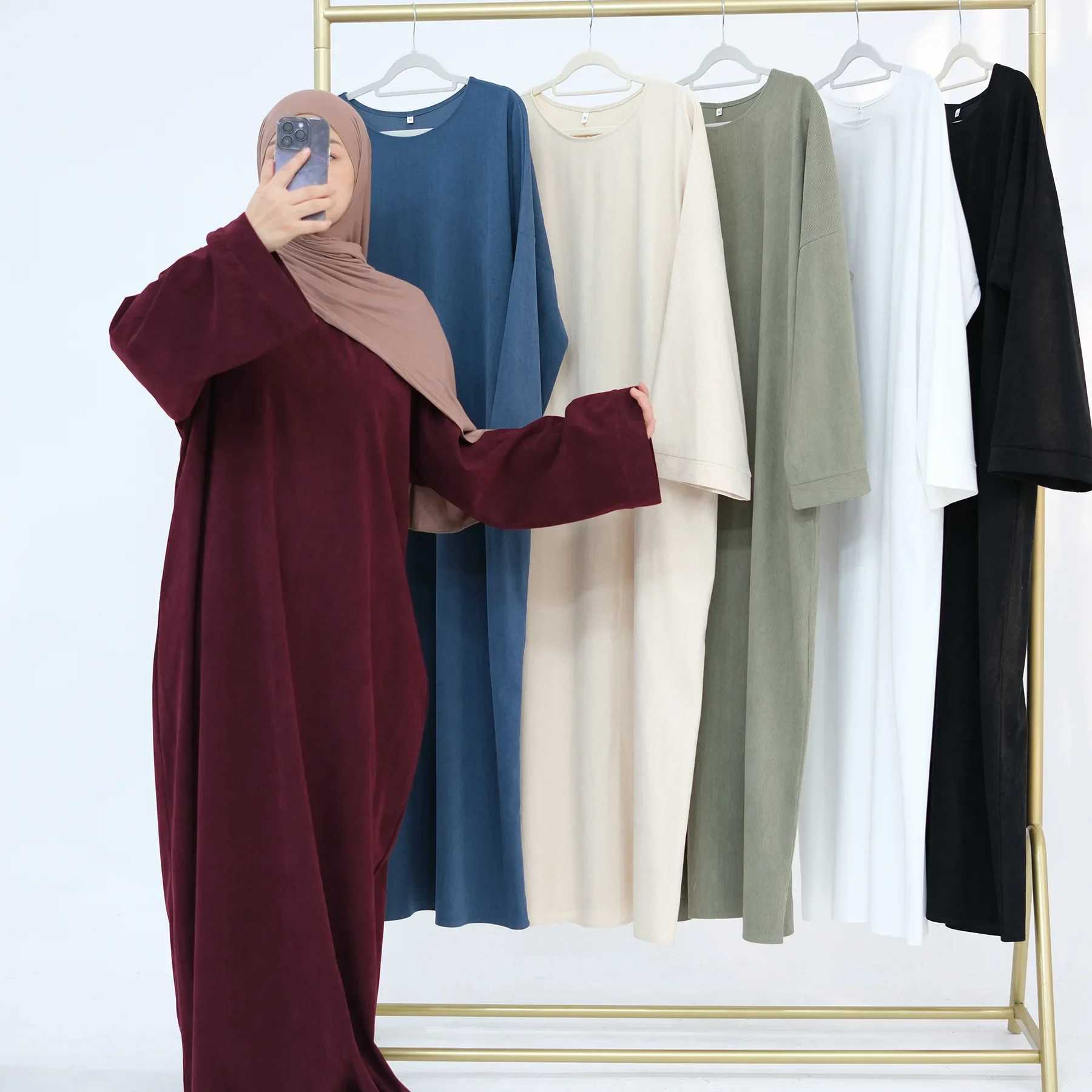 2024 Winter Dubai Women Corduroy Abaya Dress Ramadan Eid Arabic Modest Muslim Clothing Islam Party Jalabiya Fashion Turkey Robe X250514
