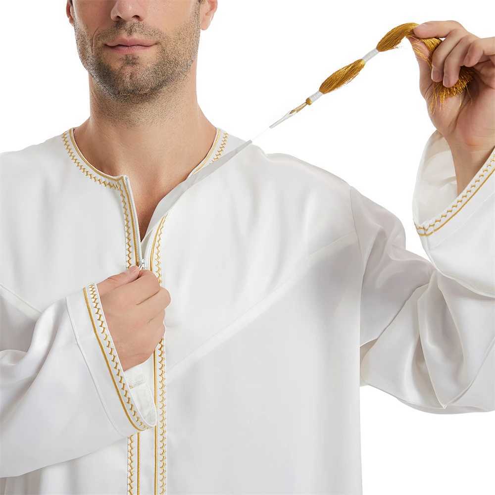 2025 Muslim Men Abaya Open Front Zipper Jubba Thobe Dress Turkey Kaftan Arabia Dubai Saudi Caftan Islamic Ramadan Abayas Middle East X2505141
