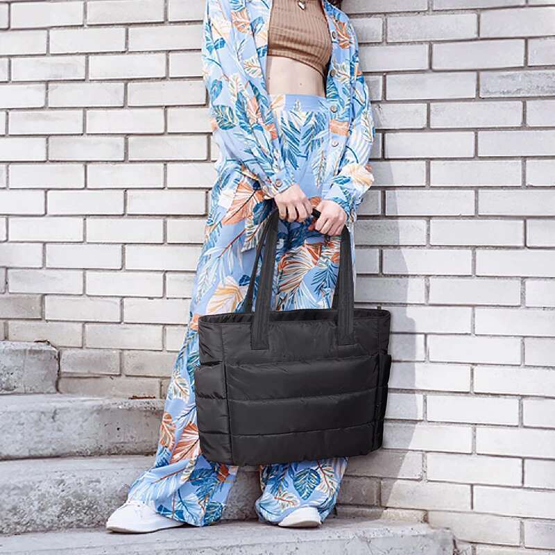 Puffy Tote For Women Big Square Cotton Padded Female Quilting Shoulder Bagshopper Purse Simple Daily Handbag Women's Bag