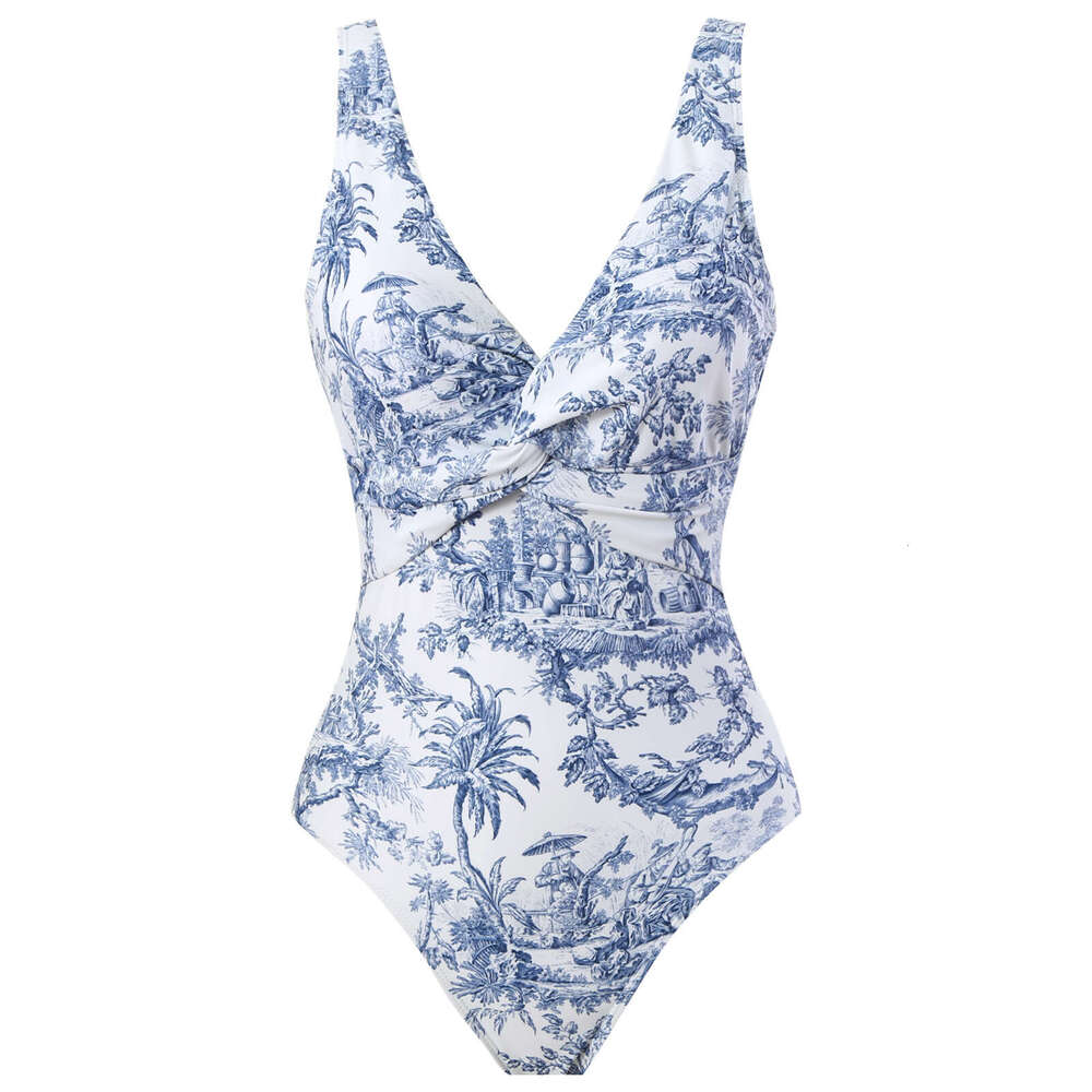 2025 European and American one-piece fashionable sexy swimsuit, women's slimming look, retro printed popular swimsuit set, new casual versatile f