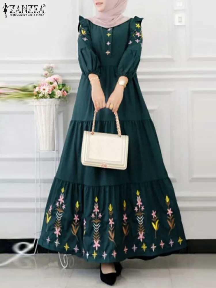 ZANZEA Muslim Fashion Floral Print Long Dresses Women Elegant Tiered Party Abaya Robes Islamic Hijab A-line Vestidos Mujer X250514
