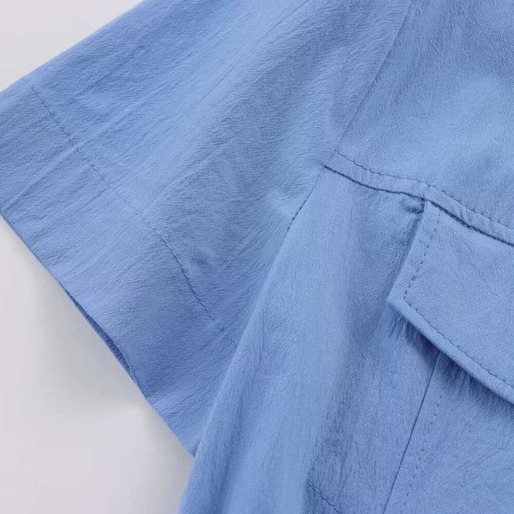 Summer New Women's Lapel Short Sleeve With Belt Long Poplin Petticoat Style Maze Dress