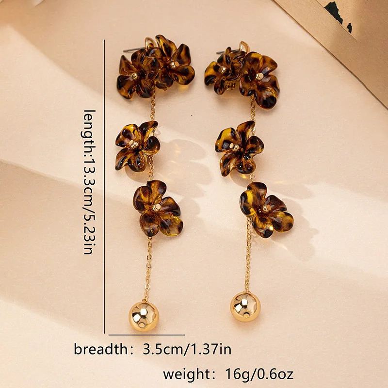 European and American Trendy Acrylic Leopard Print Flower Earrings for Women Exaggerated Sexy Long Tassel Earrings 250514