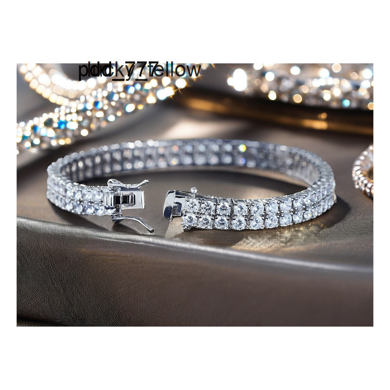Unisex Luxury Hand Bracelet with 2 Rows 3mm 5A Moissanite Stones Silver Tennis Bracelet for Women
