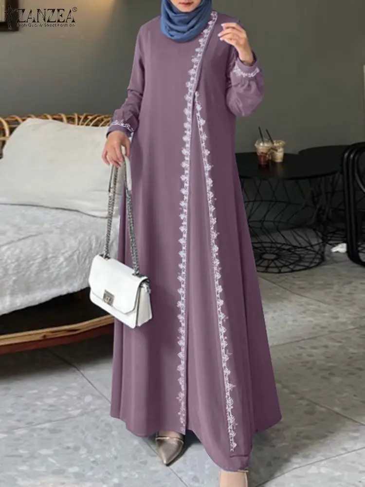 ZANZEA Autumn Women Long Slve O Neck Muslim Maxi Dress Kaftan Elegant Lace Crochet Loose Turkey Abaya Vestidos Islamic Dresses X250514