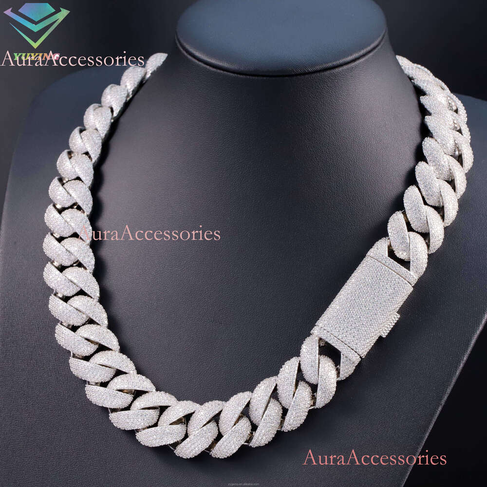 Hip Hop 20mm 5 Rows Dias Iced Out Moissanite S Sier Miami Cuban Link Chain Necklace Men With GRA Certificate