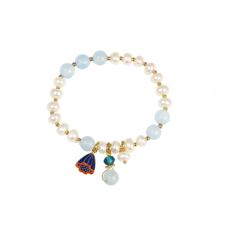 Natural Creative Small Fresh Fashion Blue Bead Baroque Crystal Freshwater Pearl Bracelet Cold Wind