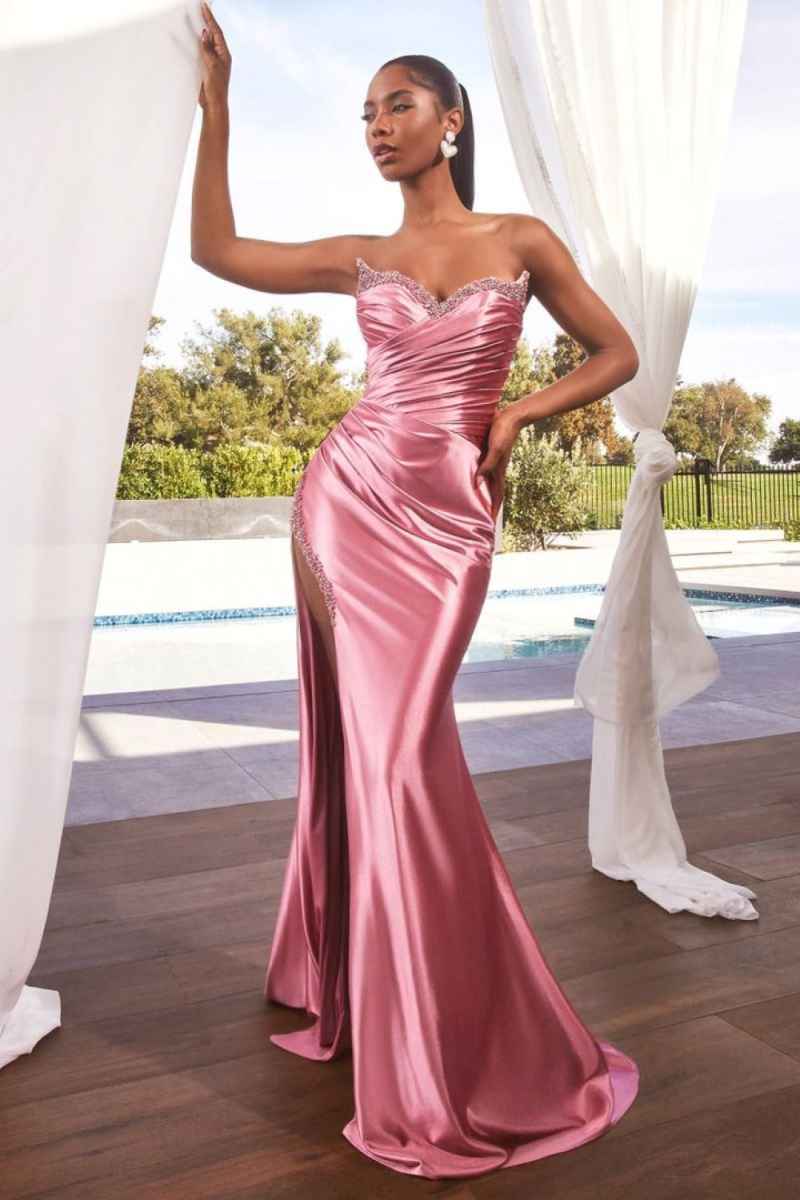 Classic Mermaid Prom Dresses With Strapless Sleeveless Satin Side High Split Evening Party Gown Cocktail Dress Floor-Length Plus Size Vestido De Noite