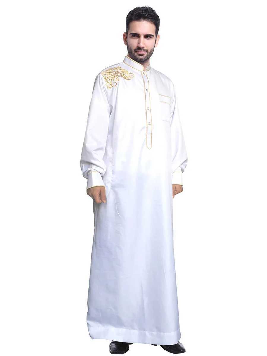 Men Dishdasha Muslim Long Sleeve Dress Daffah Thobe Jubba Saudi Arab Thoub Kaftan Islamic Clothing Robes Abaya Dubai Middle East X250514