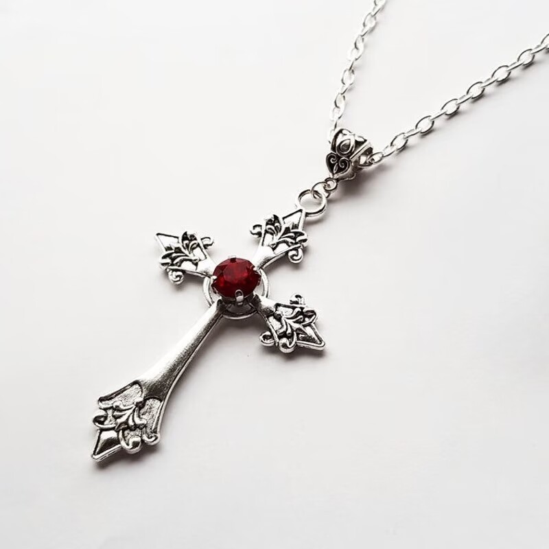 Creative Flower Pattern Cross Diamond Necklace, Gothic Style, Unique Design, Perfect for Statement Jewelry Lovers