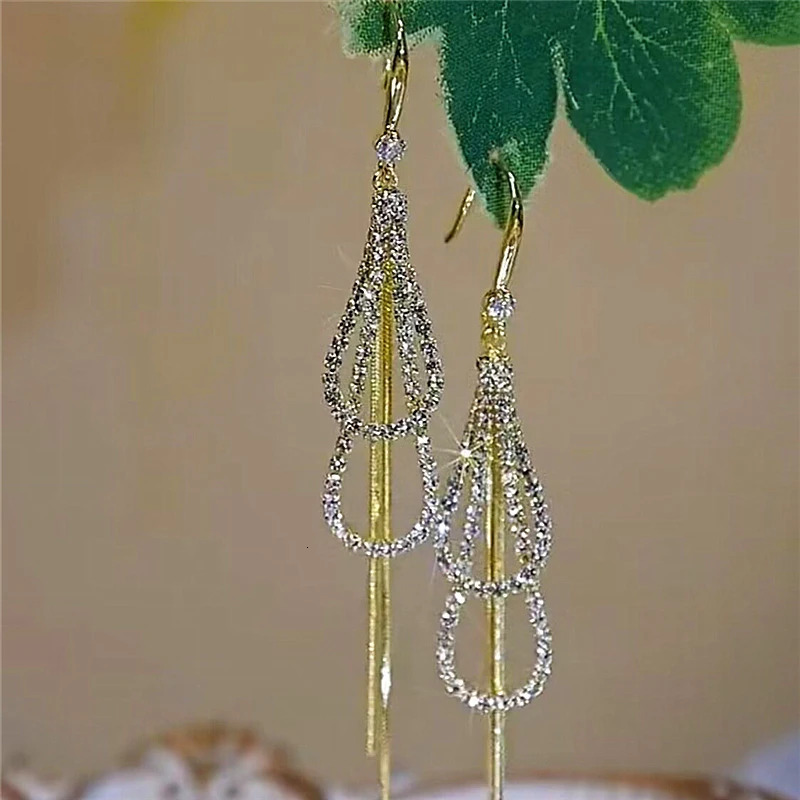 Unique Double-layer Water Drop Long Tassel Gold Color Ear Hook Women Fashion Light Elegant Ladies Premium Jewelry 250513