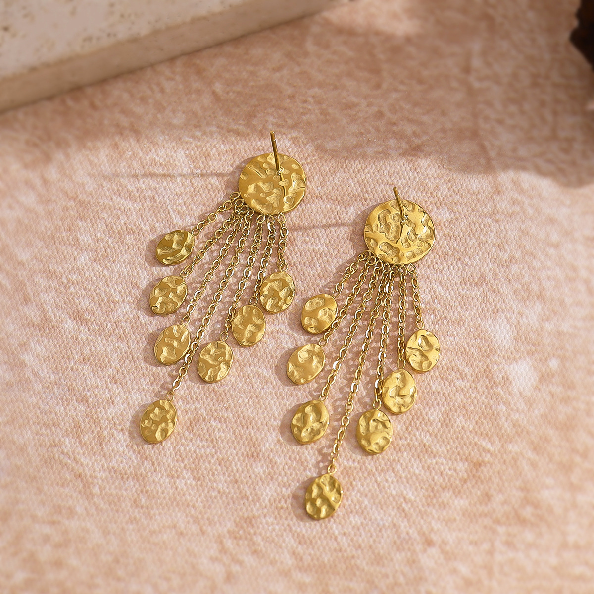 Sophisticated Circles of Shimmering Metal Beads Necklace Set Featuring Artisanal Texture