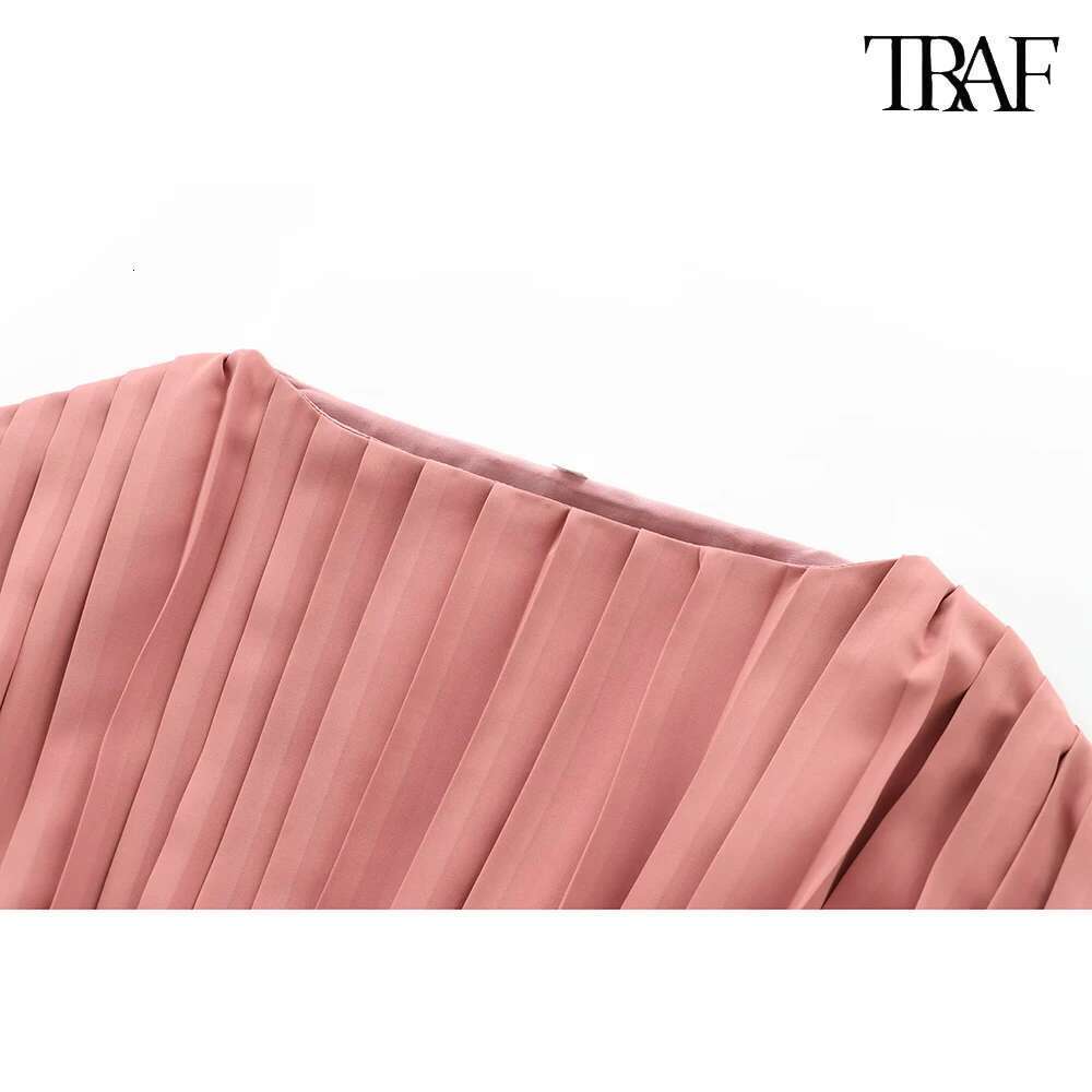 TRAF New Belt Decoration Pleated Fashion Casual Bury Peplum Tie Long Dress 2025 Spring/Summer Elegant Demure Dresses