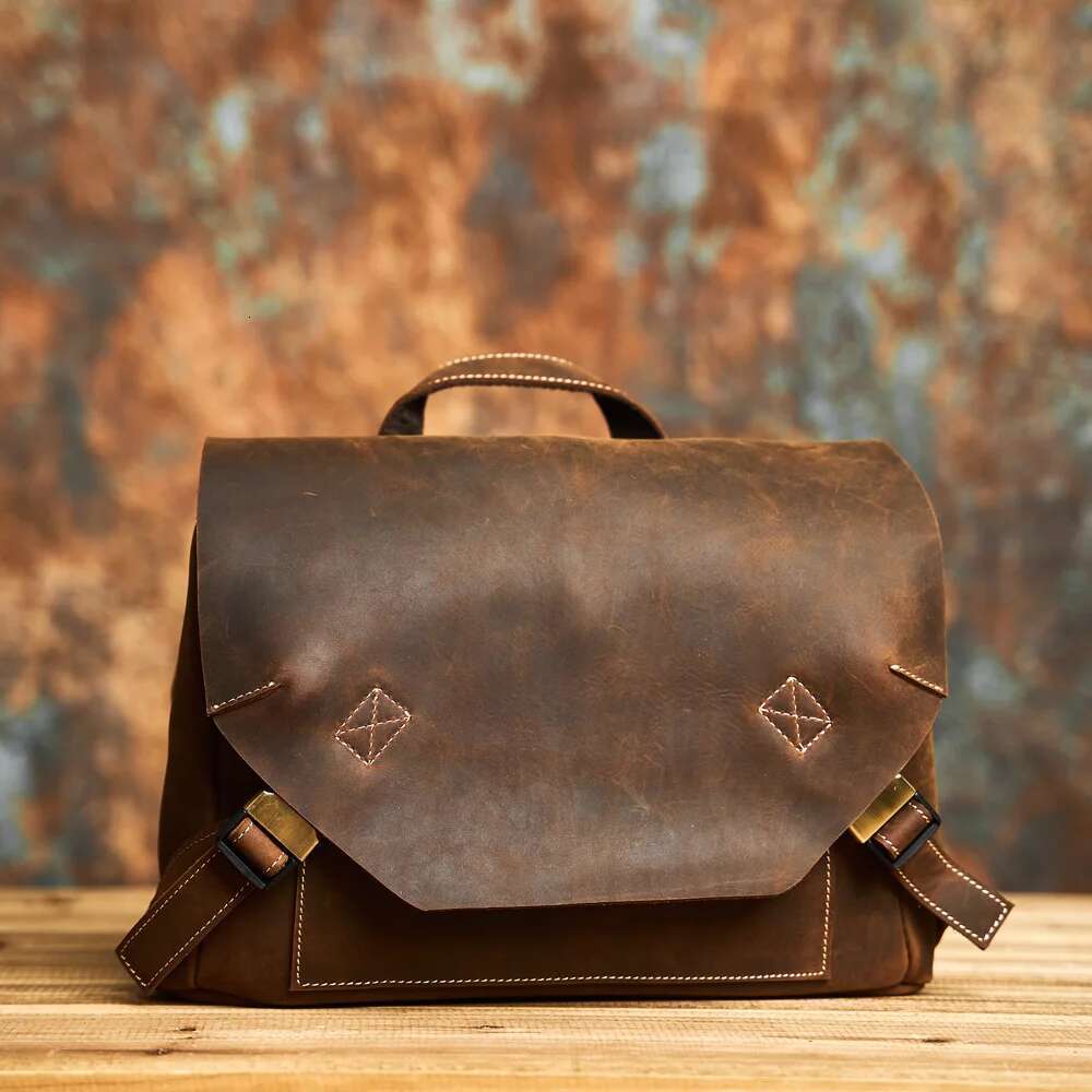 NASVA Genuine Leather Men's Vintage Fashion Shoulder Crossbody Daily Commuter Messenger Bag For 7.9 Ipad