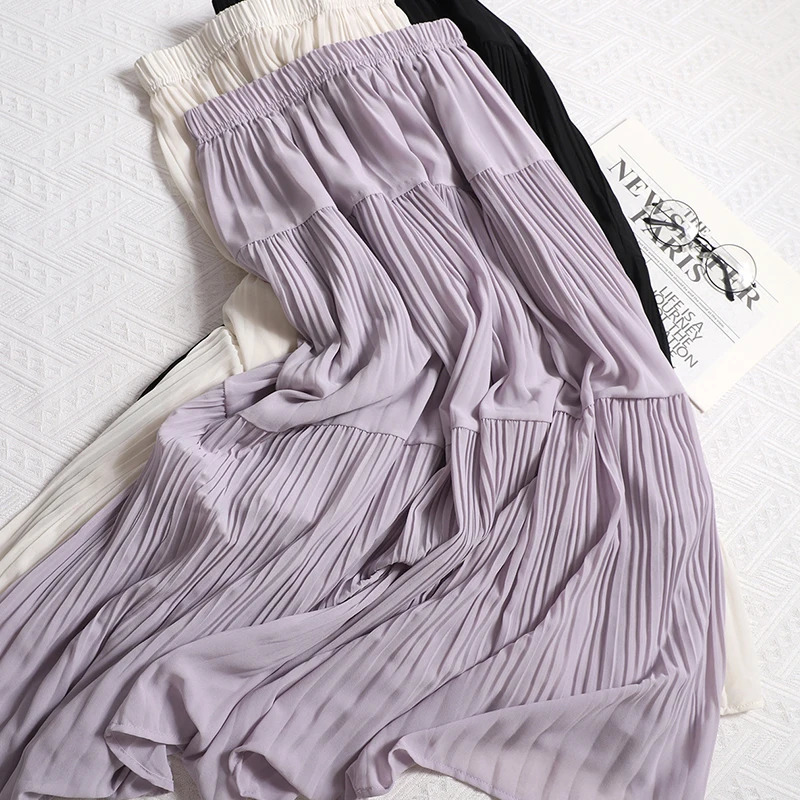 Womens Elastic Waist Covering Flesh Slimming Aline Skirt With Sense Sagging Half Length Gentle Elegant Pleated 250514