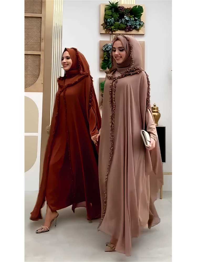 Ramadan Chiffon Muslim 2 Piece Khimar Abaya Set Islam Hijab Dress African Dresses For Women Ka Robe Femme Musulmane Kaftan X250514
