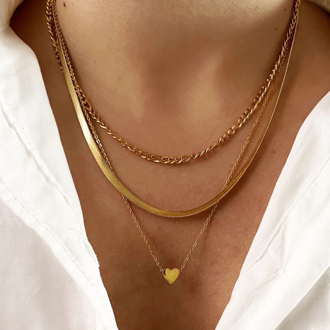 Jewelry Three layer Flat Snake Love Stacked Women's Fashion Set Clavicle Chain Necklace