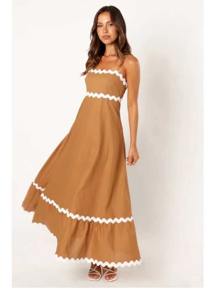 Sexy Striped Spaghetti Strap Long Dresses For Women Backless Casual Vacation Maxi A-line Beach Dress Female Sleeveless VestidosXJ250514