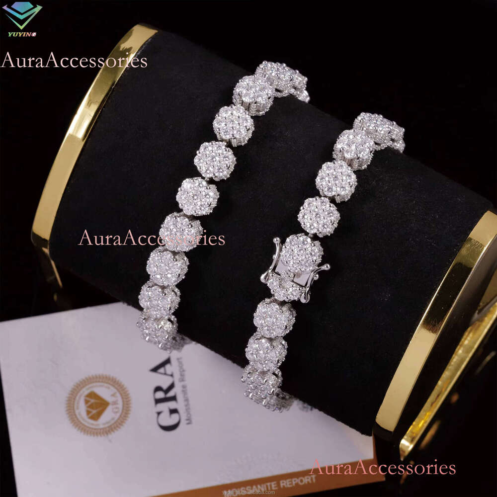 Dia Sterling Sier 10mm VVS Moissanite Dias Cuban Link Bracelet With GRA Certificate